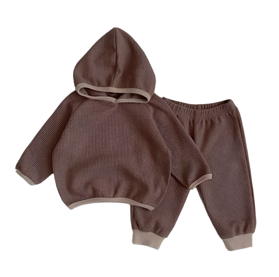 Waffle Two Tone Hoodie Set