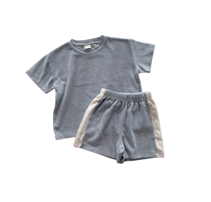 Terry Cloth Stipe Short Set
