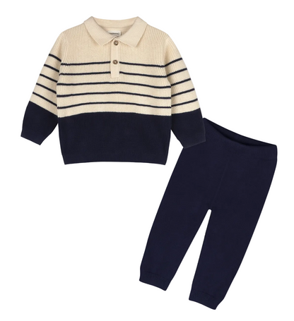 Knit Stripe Collared Set